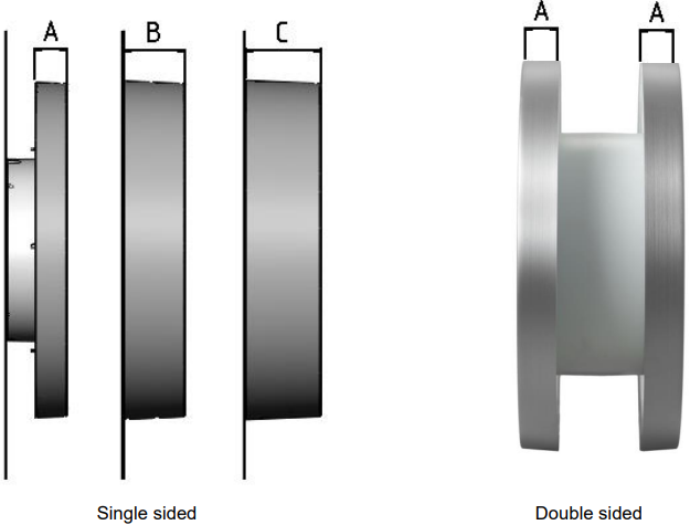 Aluminum ring Type D3/Ø 300/Powder coated in Anodic Natura/Covering the plastic housing and space between housing and wall/