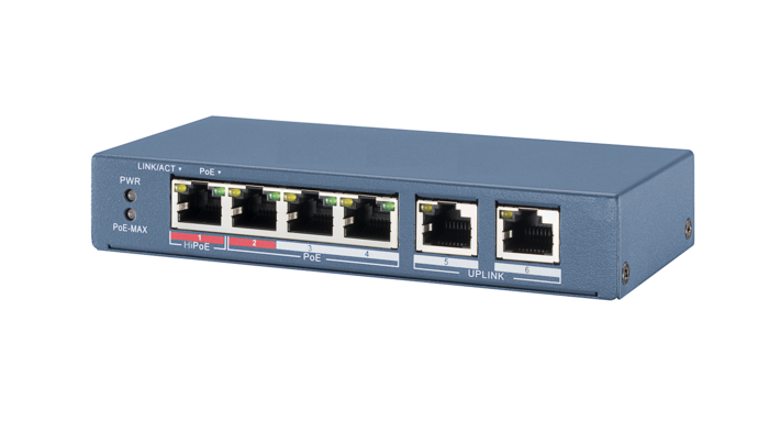 4 Port Unmanaged PoE Switch, kuni 300m Long Range PoE Transmission, 4 × PoE pordid ja 2 × 10/100 RJ45 pordid